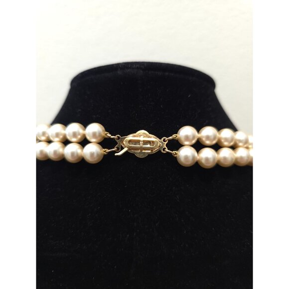 Vintage Double-Strand Ivory Faux Pearl 18" Necklace With Ornate Gold-Tone Clasp - Picture 4 of 4
